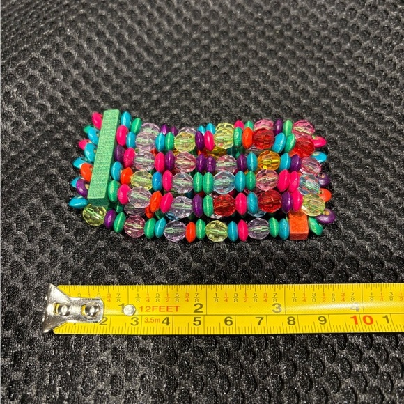 Colorful Boho Stretch Beaded Bracelet - Multicolor Acrylic & Wood Beads - Picture 6 of 8
